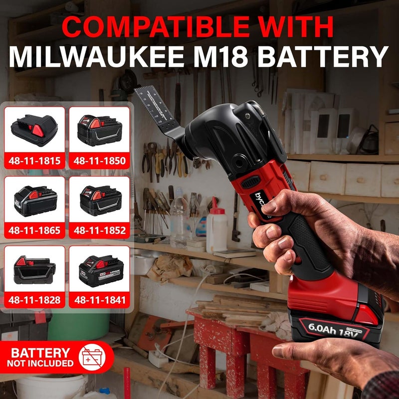 byczone Cordless Oscillating Multitool Compatible with Milwaukee 18V Battery, Tool Only, 6 Speeds 8,500-21,000 RPM, Bulit-in LED Light, 22 Accessories, Oscillating Power Tool for Scraping Cutting Sanding - Image 2